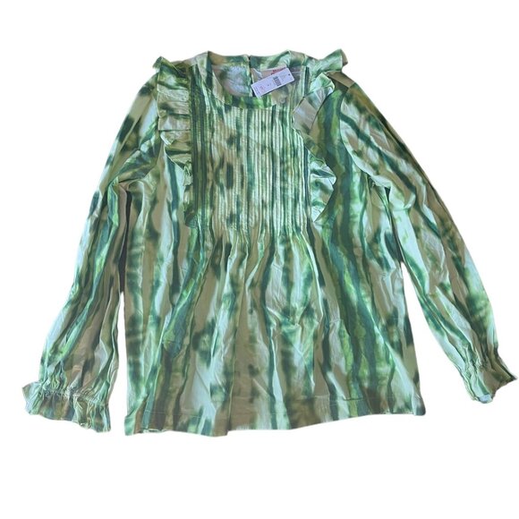 NWT Anthropologie Samant Chauhan Emilia Ruffled Tie Dyed Green Top Medium - Picture 10 of 10